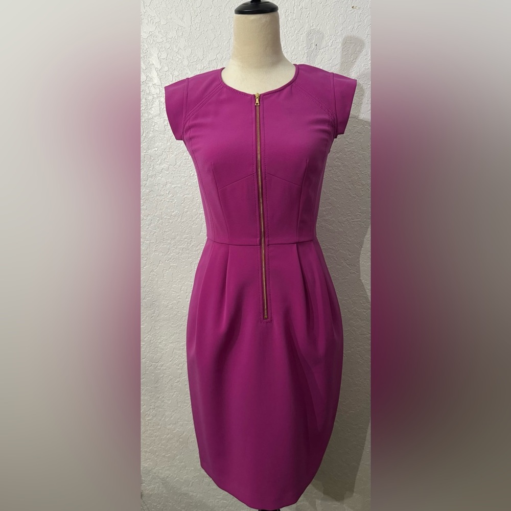 Rebecca Taylor Pink Fuchsia Cap Sleeve Front Zip Cocktail Dress Size 2 Gorgeous